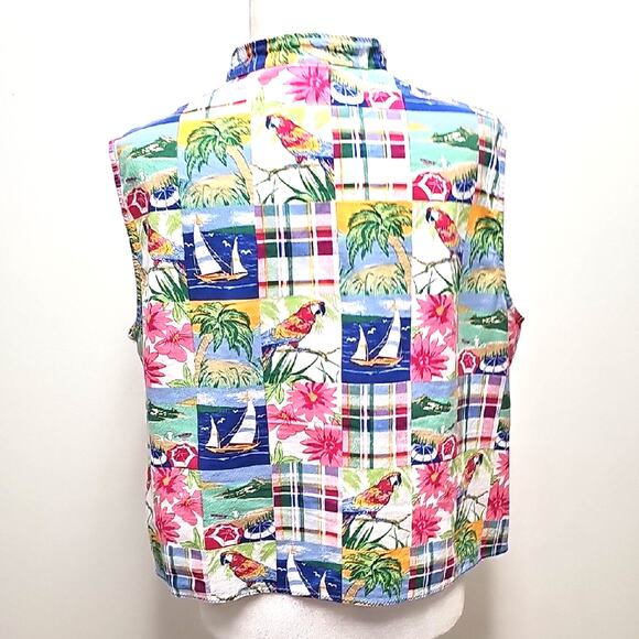Alfred Dunner Vibrant Tropical Print Cropped and Tied Button Down Women's Top 16 - Picture 4 of 12